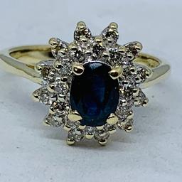 14KT WHITE GOLD BLUE SAPPHIRE & DIAMOND RING