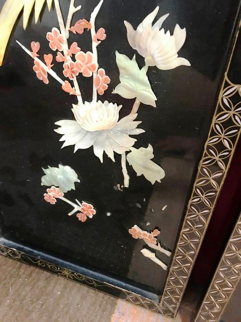 LOT OF 4 BLACK LACQUER ASIAN WALL PANEL SET