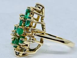 14KT YELLOW GOLD EMERALD AND DIAMOND RING