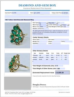 14KT YELLOW GOLD EMERALD AND DIAMOND RING