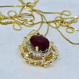 14KT YELLOW GOLD RUBY AND DIAMOND PENDANT