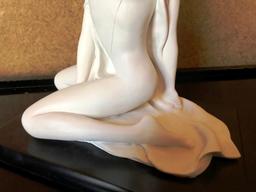 9" TALL WHITE CERAMIC NUDE SCULPTURE ON STAND