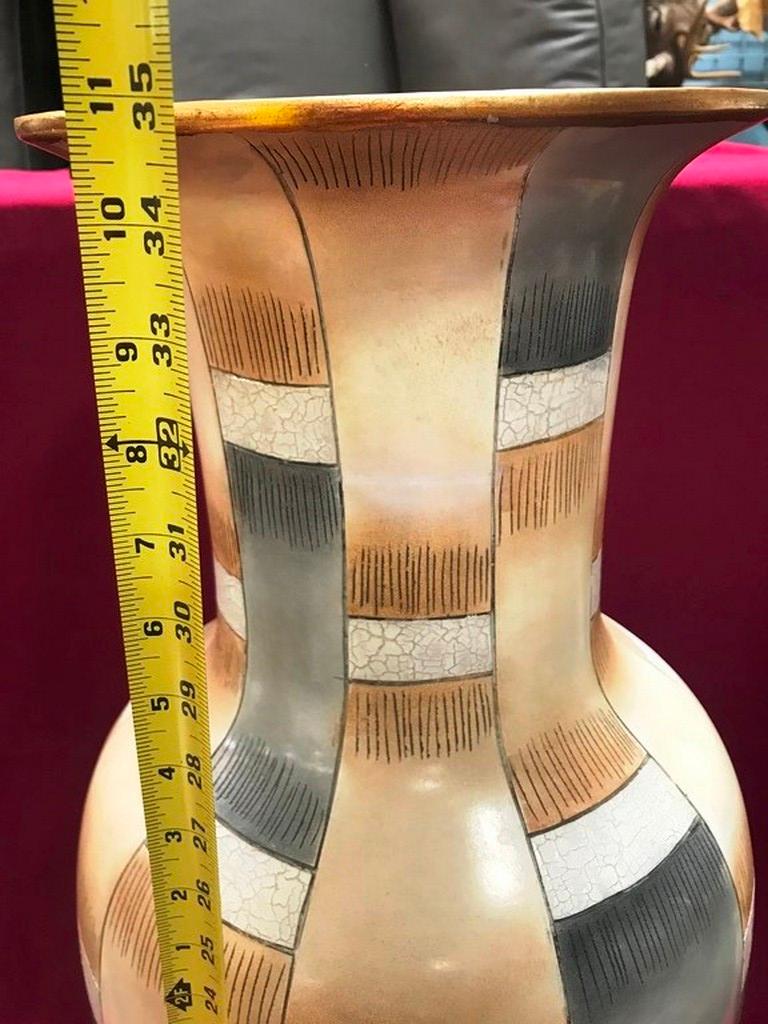 35" TALL BROWN, WHITE & BLACK VASE