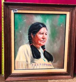 SIGNED NATIVE OF AMERICAN FRAMED ARTWORK