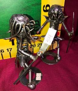 (2) - 6" ALIEN PREDATORS Hand Made Recycled Scrap Metal Sculpture