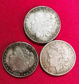 LOT OF (3) 1888 SILVER MORGAN COINS - SEE PICS FOR YEARS & CONDITION