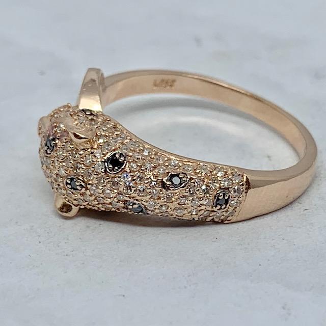14KT ROSE GOLD BLUE SAPPHIRE /EMERALD DIAMOND PANTHER RING