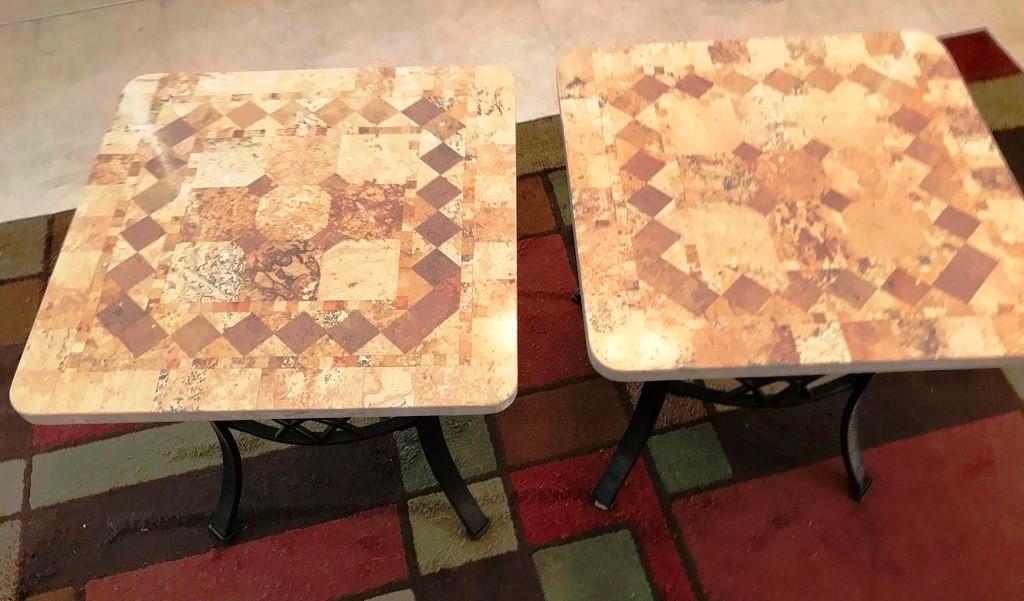 PAIR OF MATCHING END TABLES - METAL BASE