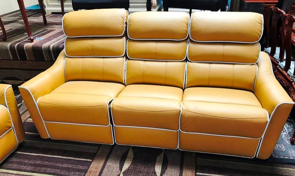 ALL LEATHER YELLOW COUCH & CHAIR FROM WMC