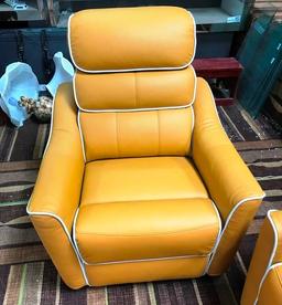 ALL LEATHER YELLOW COUCH & CHAIR FROM WMC