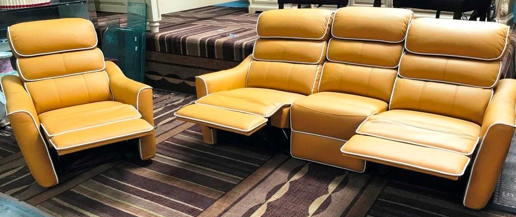 ALL LEATHER YELLOW COUCH & CHAIR FROM WMC