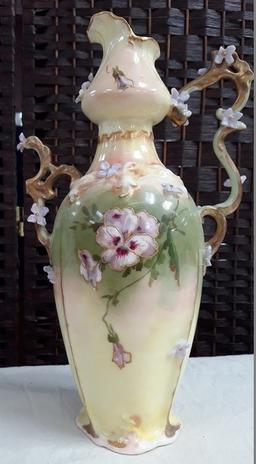 MADE IN AUSTRIA HAND PAINTED ANTIQUE PORCELAIN VASE - 12" TALL