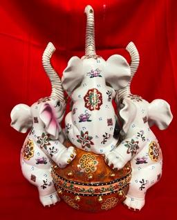 THREE ELEPHANT PORCELAIN