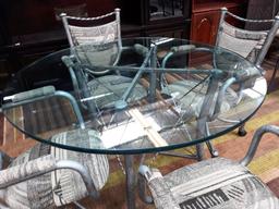 GLASS TOP TABLE & 4 CHAIRS ON WHEELS