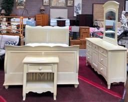 FULL SIZE SLEIGHT BED, MATT & BOX WITH DRESSER & MIRROR PLUS NIGHTSTAND