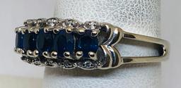 14KT WHITE GOLD BLUE SAPPHIRE AND DIAMOND RING 4.3GRS