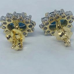 14KT YELLOW GOLD 3.00CTS SAPPHIRE AND .80CTS DIAMOND EARRINGS