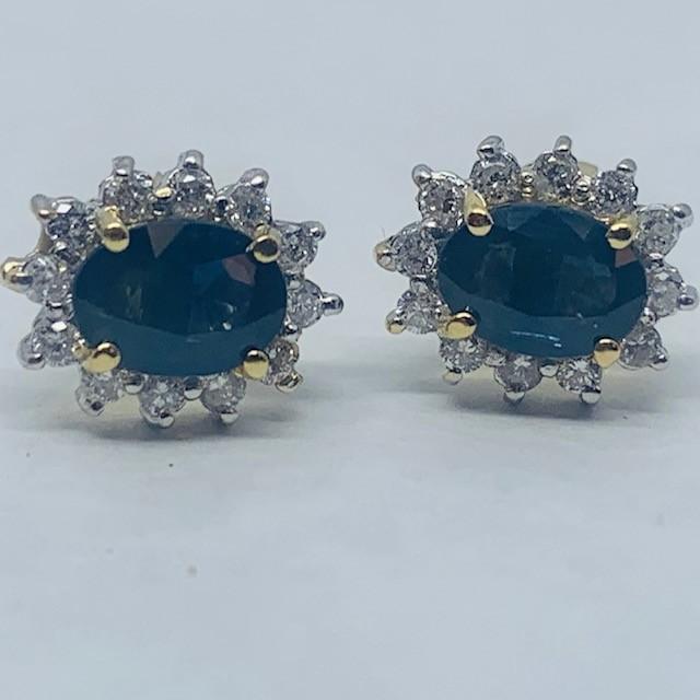 14KT YELLOW GOLD 3.00CTS SAPPHIRE AND .80CTS DIAMOND EARRINGS