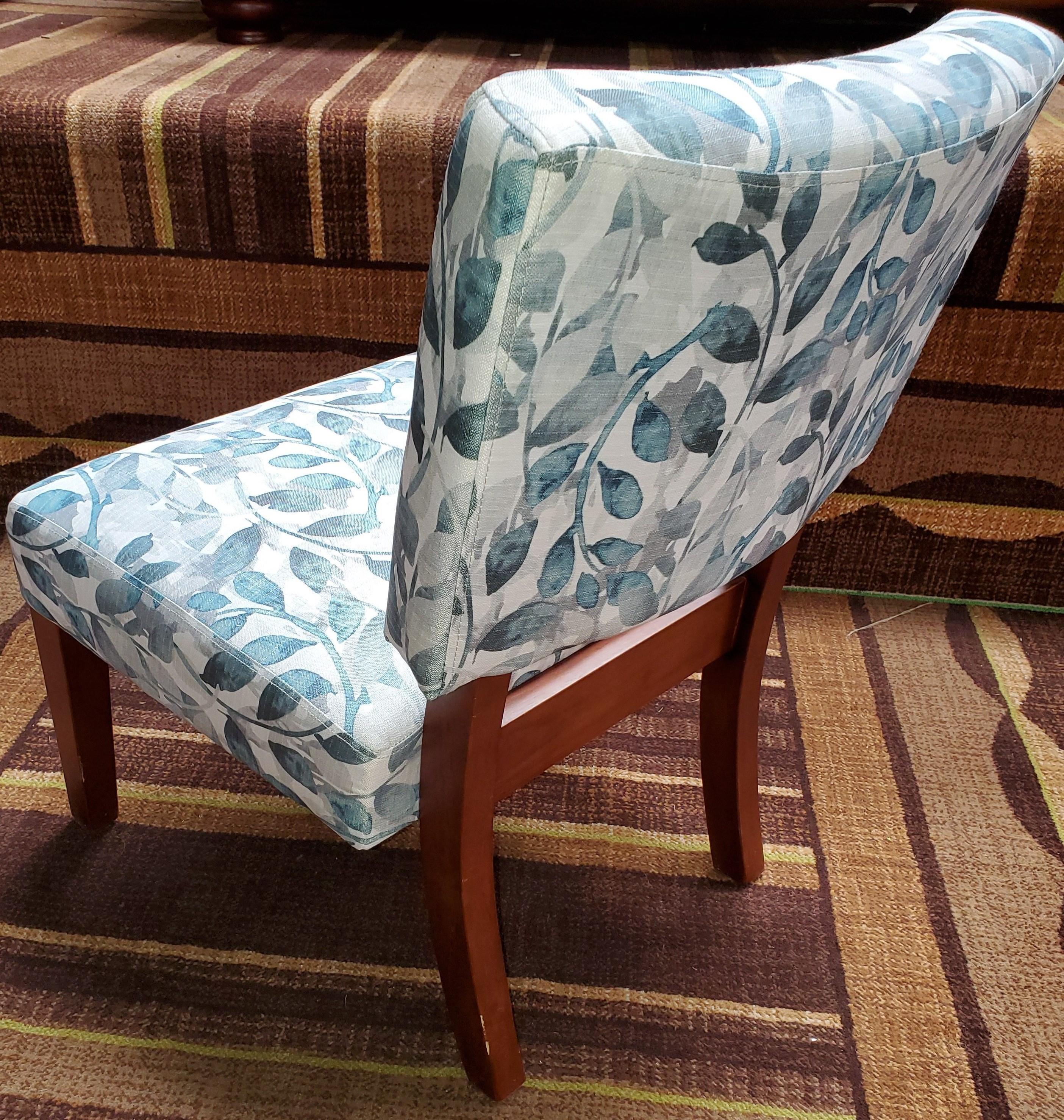 NEW DESIGNER FROM WMC - ARMLESS SIDE CHAIR - BLUE FLORAL PRINT