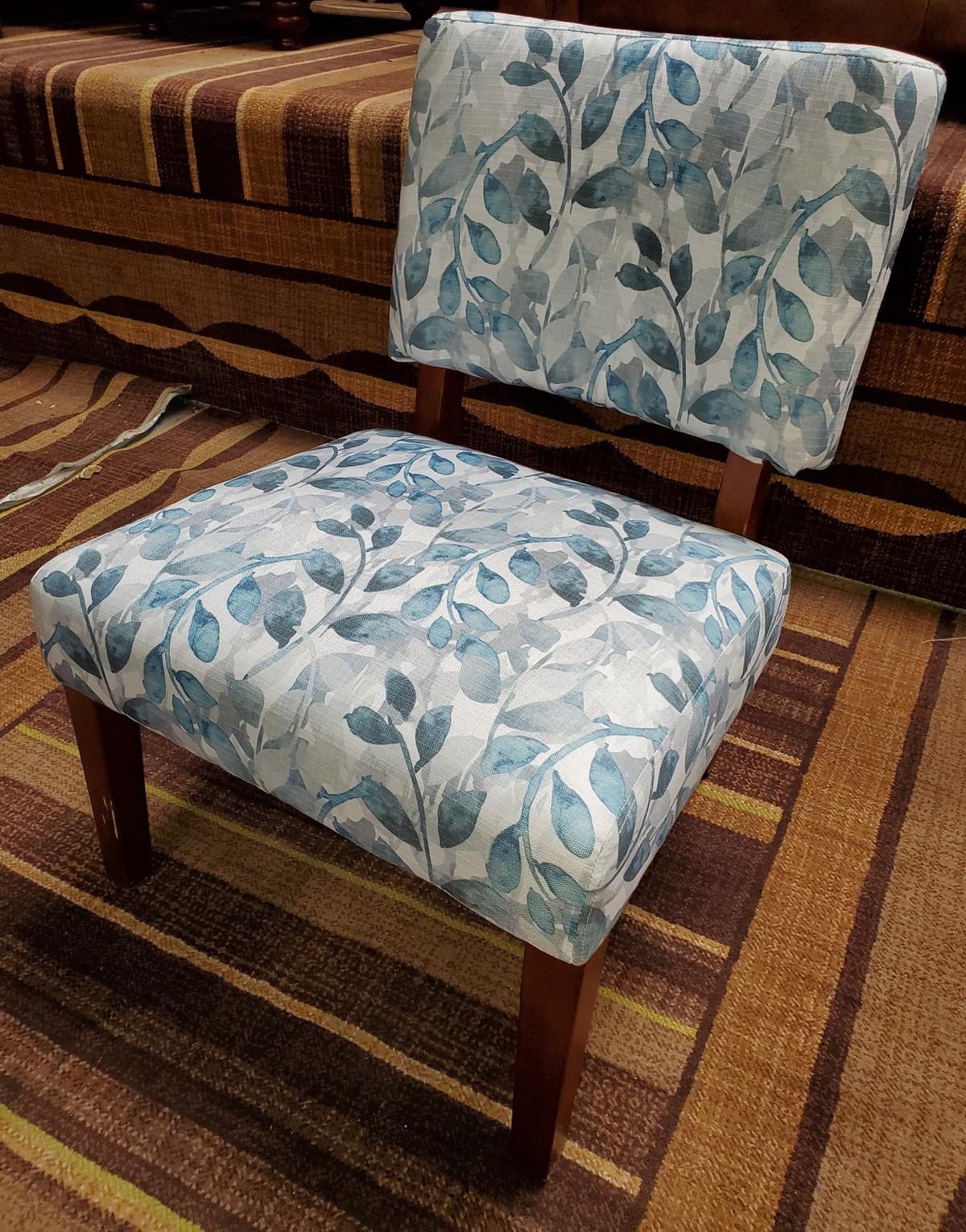 NEW DESIGNER FROM WMC - ARMLESS SIDE CHAIR - BLUE FLORAL PRINT