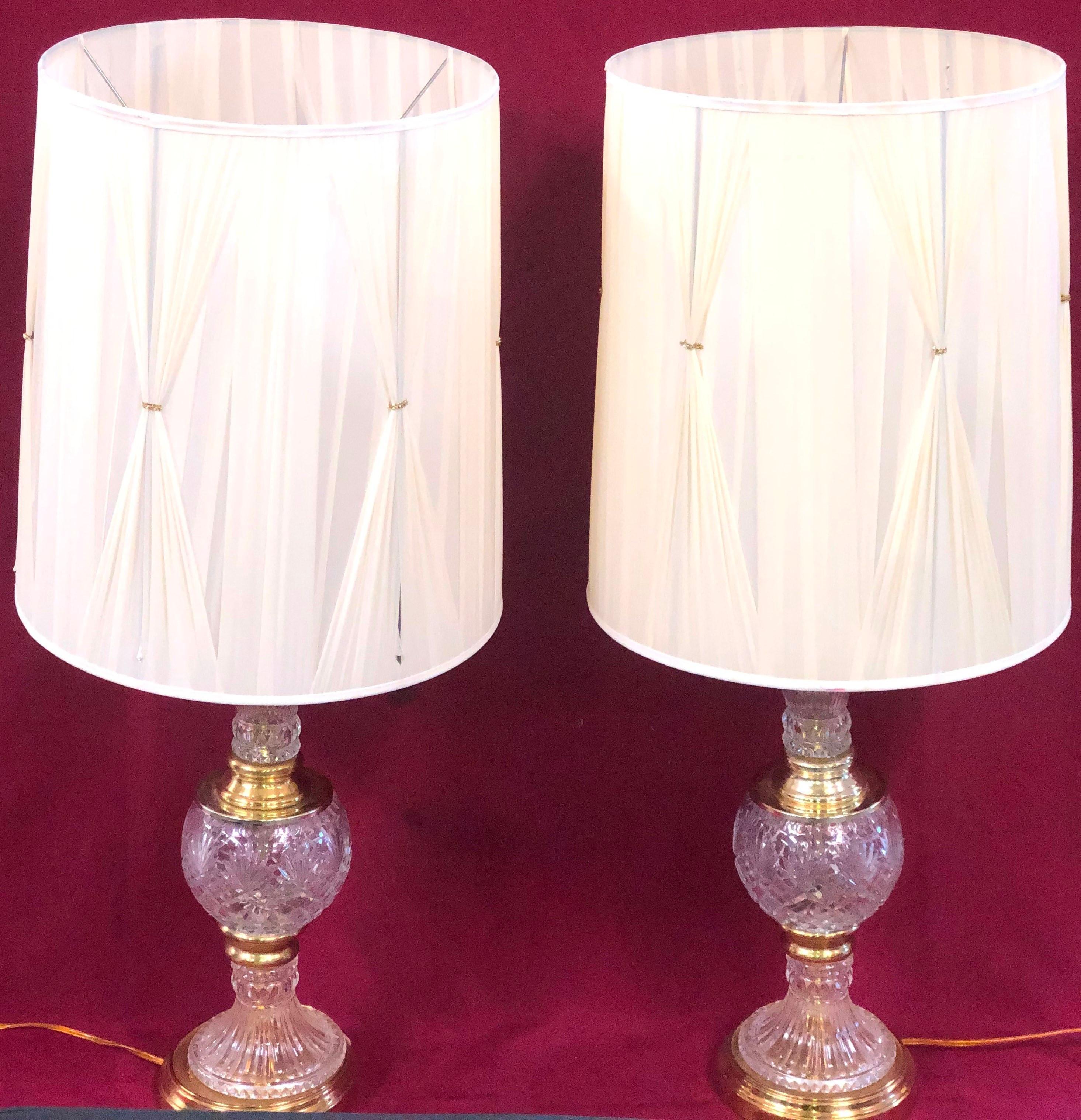 PAIR OF VINTAGE CRYSTAL & BRASS LAMPS - SEE PICS FOR DETAILS