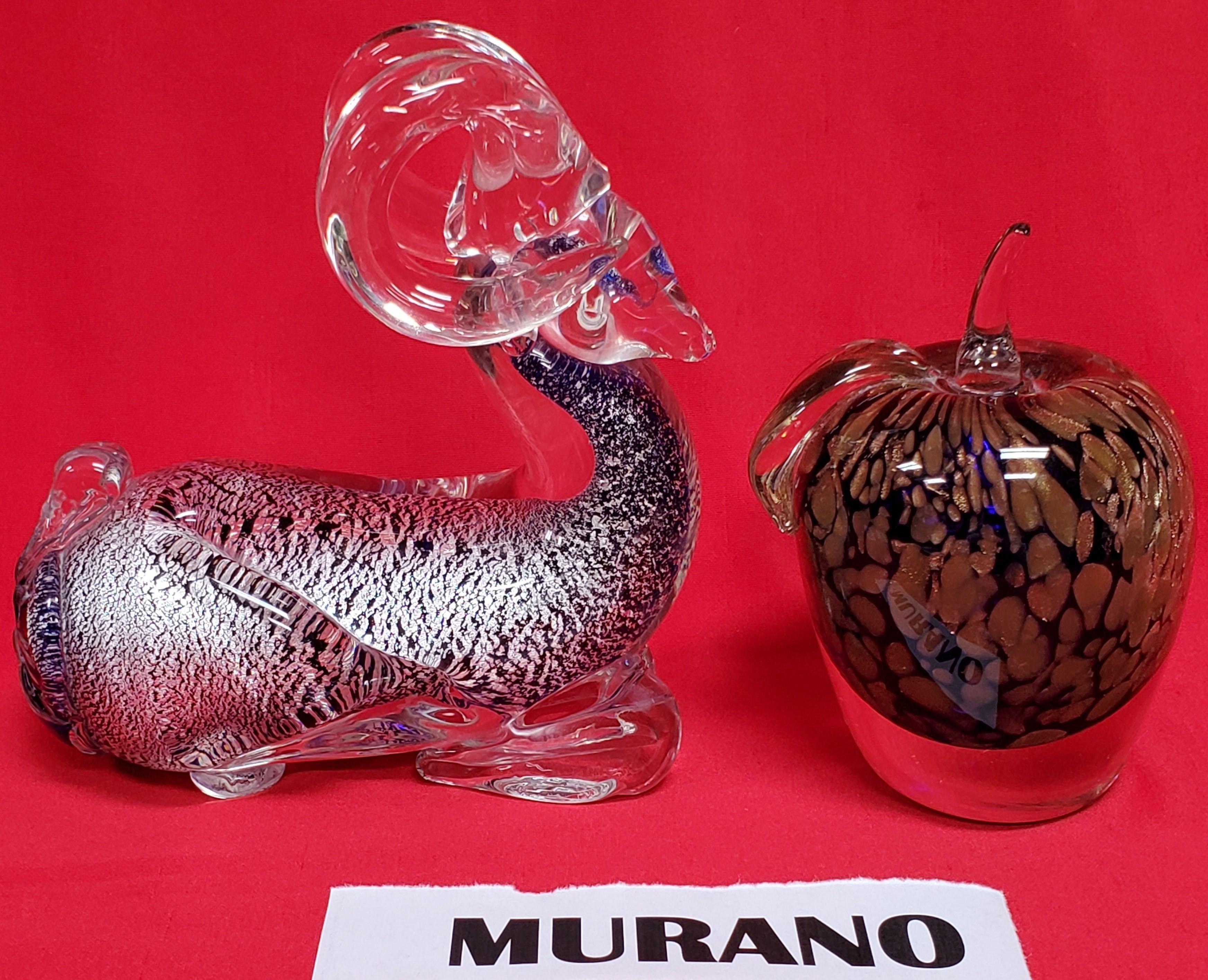 LOT OF (2) MURANO ART GLASS PIECES  - RAM & APPLE