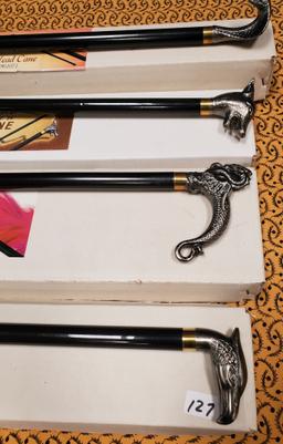 SET OF 4 NEW WALKING CANES - VERY ORNATE W/ ORIGINAL BOXES