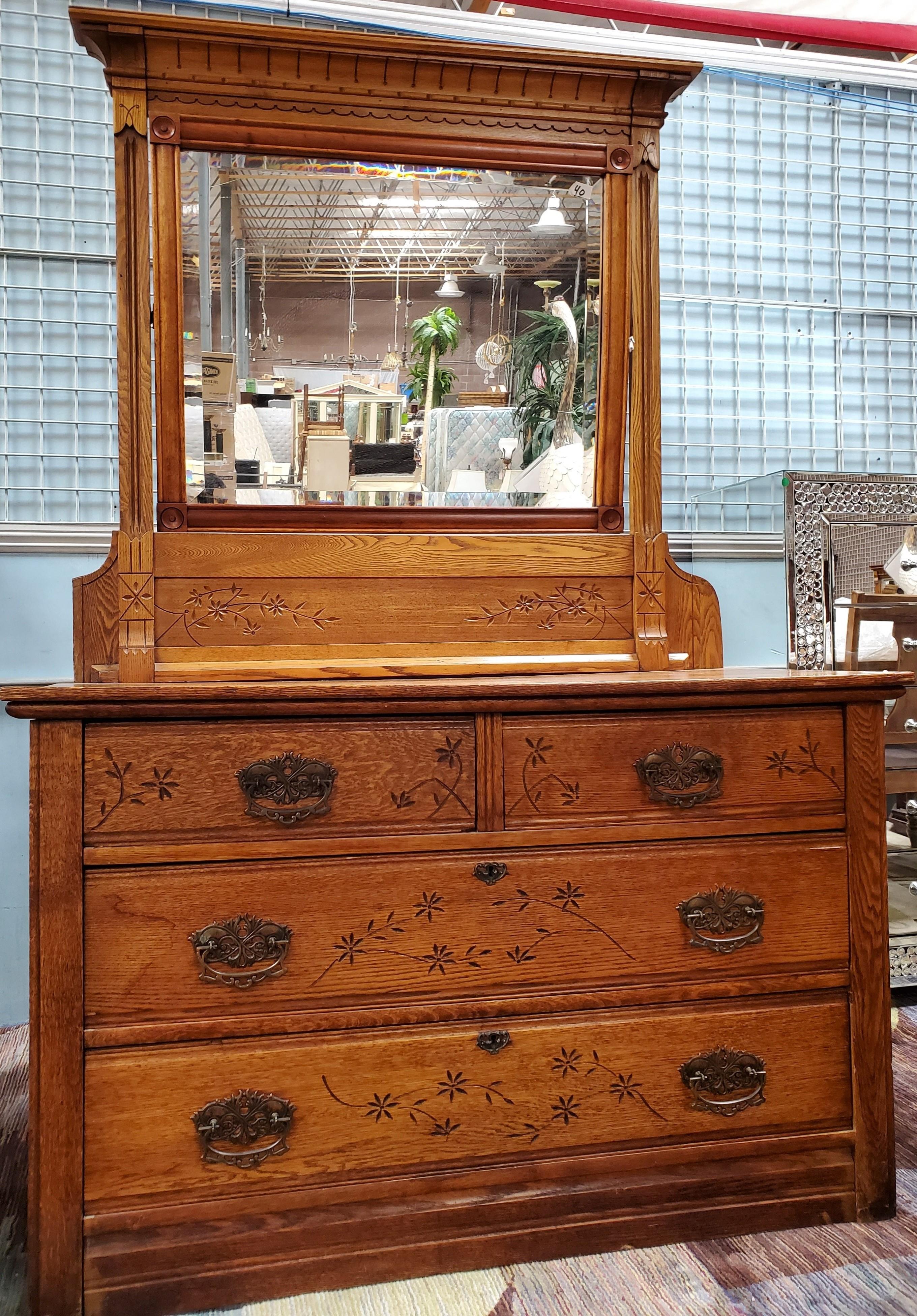 ANTIQUE OAK DRESSER W/ MIRROR