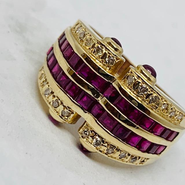 14KT YELLOW GOLD .80CTS RUBY AND .50CTS DIAMOND RING