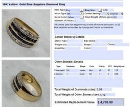 18KT YELLOW GOLD 1.10CTS BLUE SAPPHIRE AND .08CTS DIAMOND RING