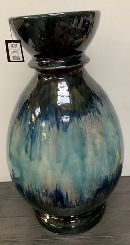 LARGE 25" TALL BLUE/BLACK CERAMIC VASE BY THREE HANDS ($200.00)