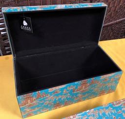 SET OF (2) ASIAN THEME BLUE JEWELRY BOXES BY THREE HANDS (77.00)