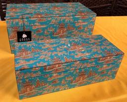 SET OF (2) ASIAN THEME BLUE JEWELRY BOXES BY THREE HANDS (77.00)