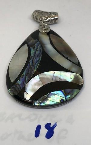 LARGE OVAL MEXICAN ABALONE PIN W/ MOTHER OF PEARL