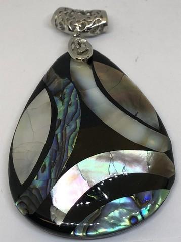 LARGE OVAL MEXICAN ABALONE PIN W/ MOTHER OF PEARL