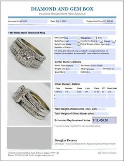 14KT WHITE GOLD 2.65CTS DIAMOND RING FEATURES .55CTS CENTER DIAMOND