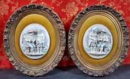 PAIR OF GOLD FRAMED PORCELAIN WALL D�COR - SEE PICS