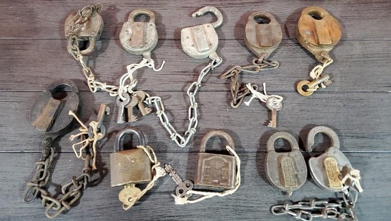 LARGE LOT OF ANTIQUE LOCKS - SEE PICS FOR DETAILS