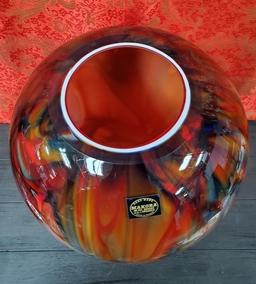 13" TALL COLORFUL ART GLASS VASE