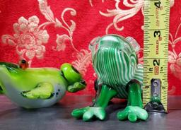 LOT OF THREE GREEN GLASS FROGS  - SEE PICS