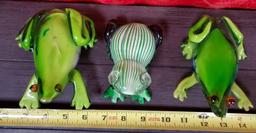 LOT OF THREE GREEN GLASS FROGS  - SEE PICS