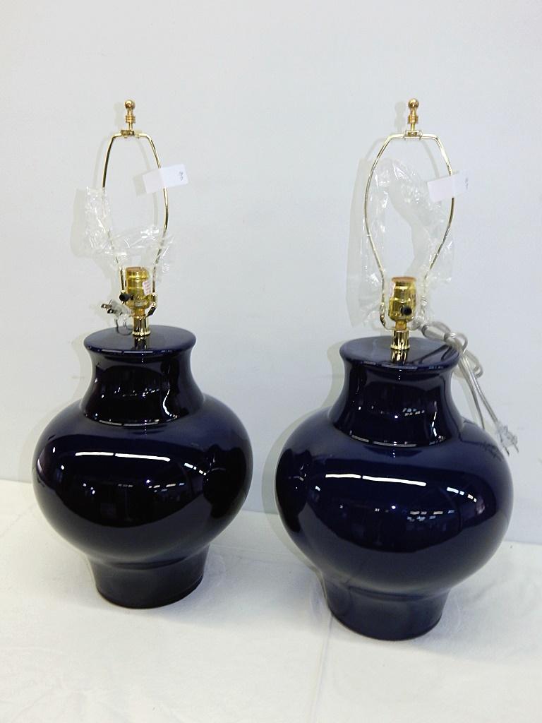 2 Navy Cookie Jar Lamps, 28"