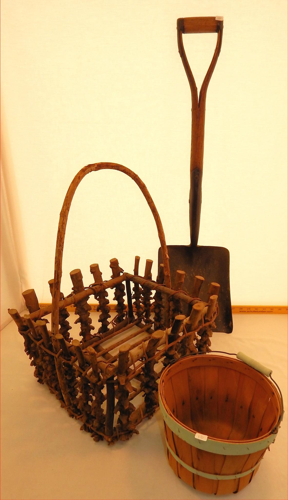 2 Vintage Baskets; Vintage Shovel