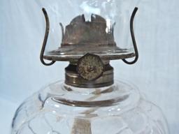 3 Old Oil Lamps - Swirl, 17½"; Greek Key, 19"; Plume, 20½" ( Small Chips On