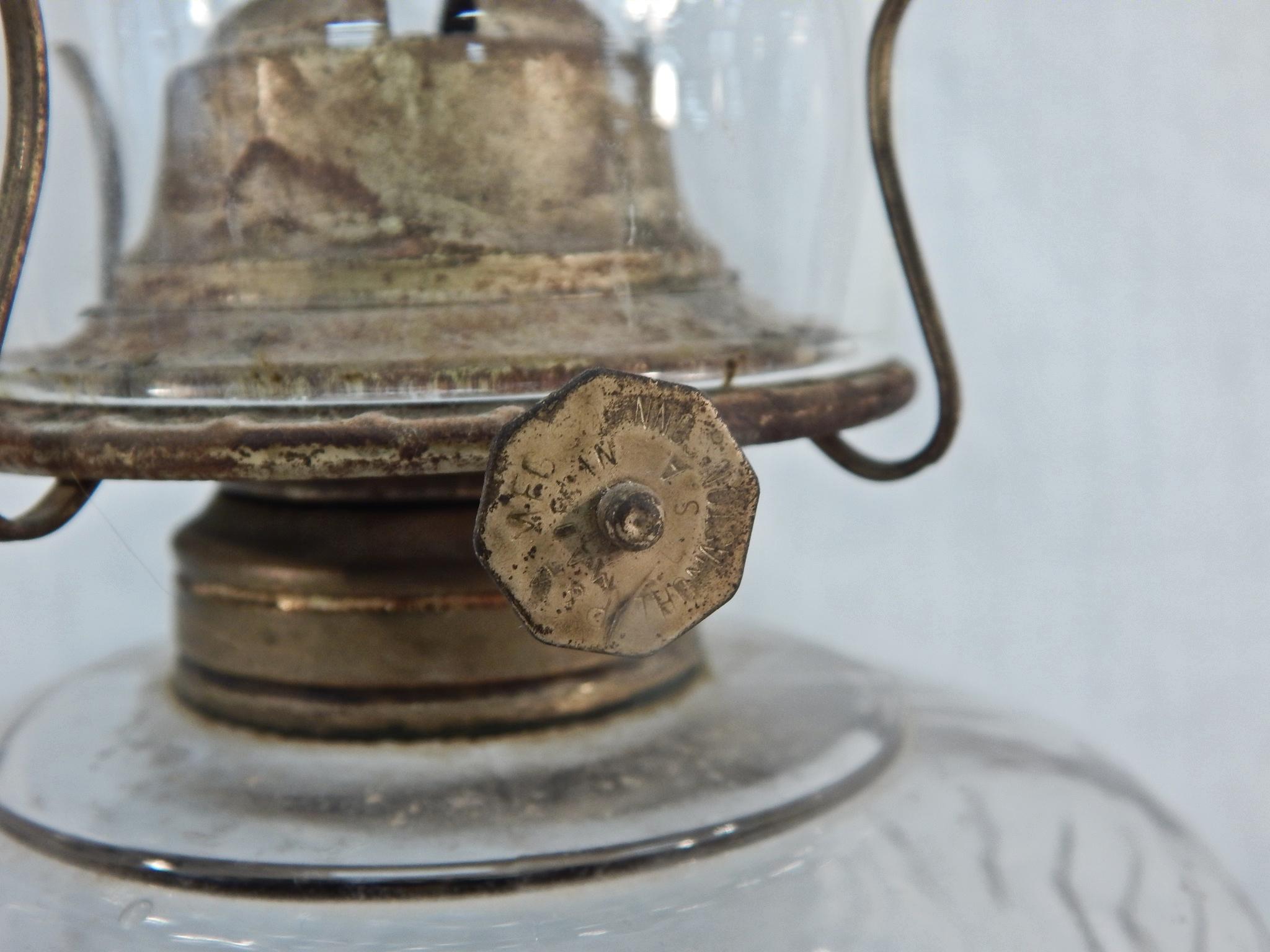 3 Old Oil Lamps - 1 W/ Frosted Font, 19½"; Metal Base, 18"; Teardrops, 17"