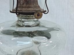 Very Old Oil Lamp W/ Bubbles In Glass, 18"