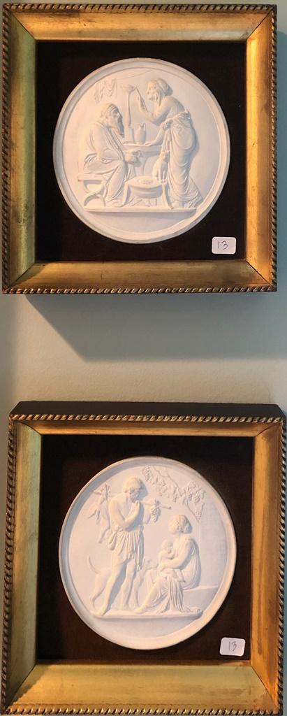 Pair Vintage Bisque Framed Plaques