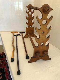 Walnut Cane Rack & 3 Canes