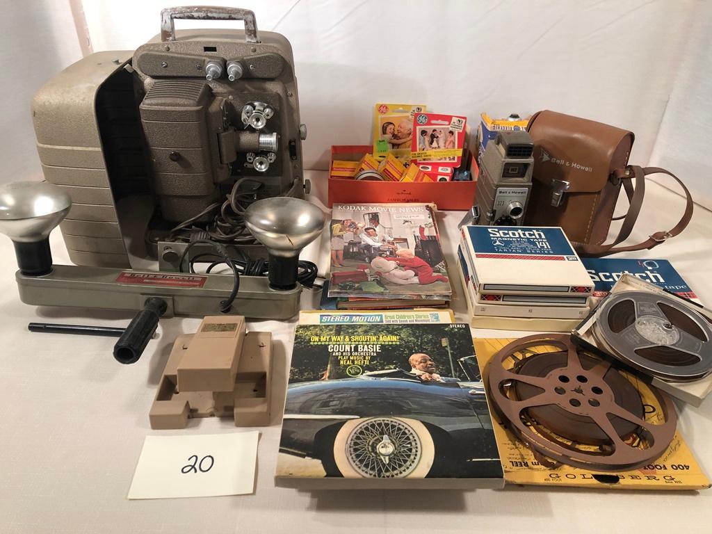 Estate Lot - Old Movie Cameras, Projector, Lights, Recording Tape, Etc.