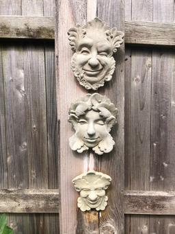3 Vintage Cast Garden Faces